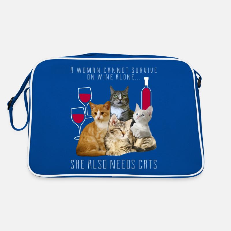 Femme ne peut pas survivre sur le vin | Graphique de chats Sac Retro
