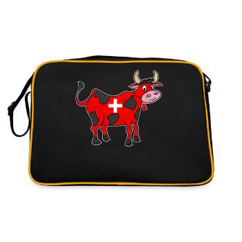 Schweizer Kuh Kreuz süß Geschenk - Retro Tasche - Schwarz/Gold - Hinten