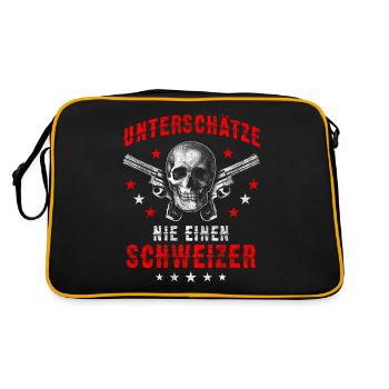 Schweizer lustiger Spruch Totenkopf Geschenk - Retro Tasche - Schwarz/Gold - Hinten