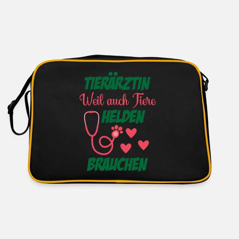 Tierarzt Geschenk Weil auch Tiere Helden brauchen - Retro Tasche - Schwarz/Gold