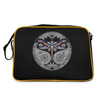 Magische bunte Libellen-Mandala - Retro Tasche - Schwarz/Gold - Hinten