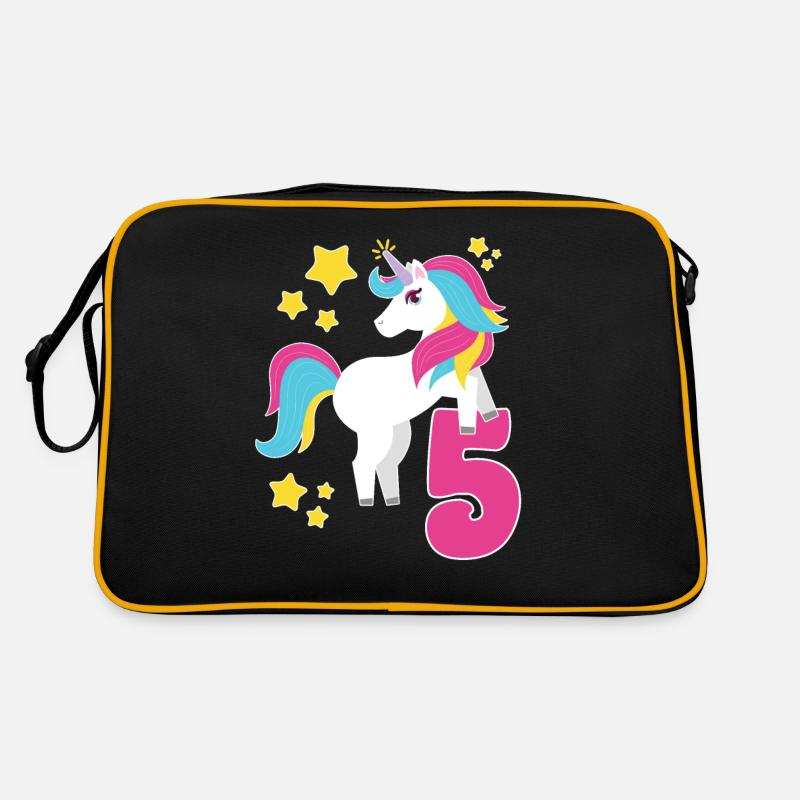 5. Geburtstag Einhorn Ich Bin Schon 5 Geschenk - Retro Tasche - Schwarz/Gold