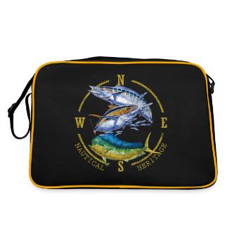 Mahi Mahi Tuna Kingfish Nautical Fishing - Retro Tasche - Schwarz/Gold - Hinten