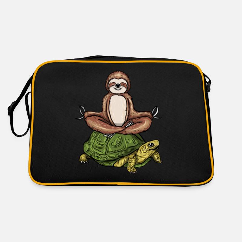 Sloth Riding Turtle Meditation Slow Down Retro Tasche