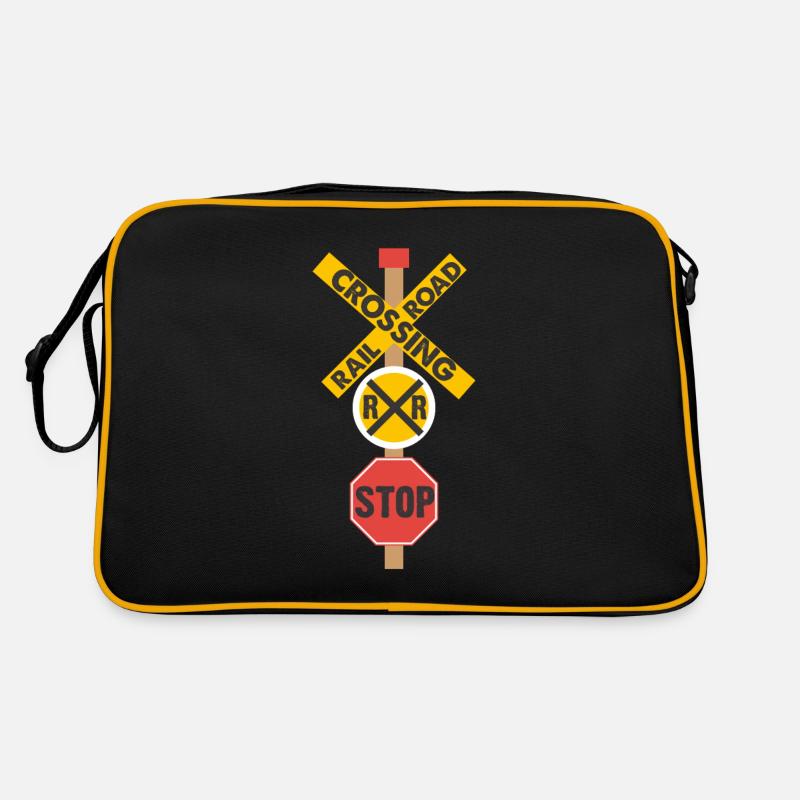 Chemin de fer Dessus panneau routier - Sac Retro - noir/or