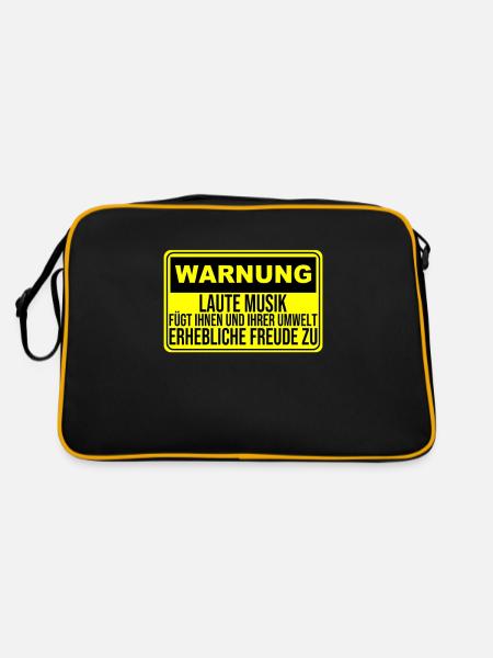 Warnung Laute Musik fügt erhebliche Freude zu - Retro Tasche - Schwarz/Gold - Hinten
