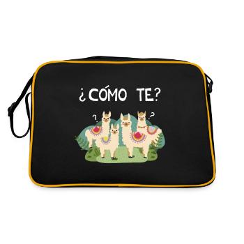 Lustiges spanisches T-Stück, Como Te Llama, Lama-Druck - Retro Tasche - Schwarz/Gold - Hinten