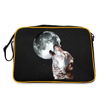 Heulender Wolf an den Vollmond-Männern - Retro Tasche - Schwarz/Gold - Hinten