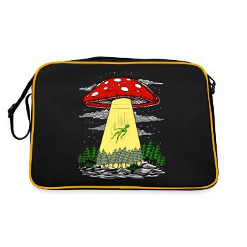 Ausländische Entführungs-UFO-Psilocybin-Reise des magischen Pilzes - Retro Tasche - Schwarz/Gold - Hinten