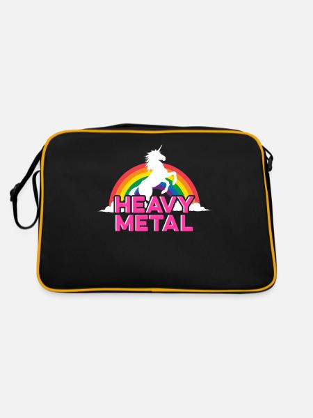 Heavy Metal Unicorn Einhorn Regenbogen - Retro Tasche - Schwarz/Gold - Hinten