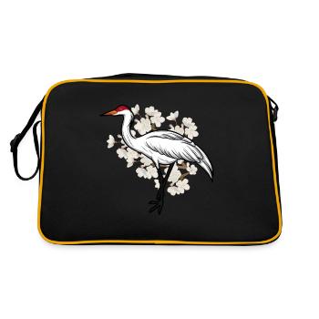Crane and cherry blossom Japan embroidery gift - Retro Bag - black/gold - Back