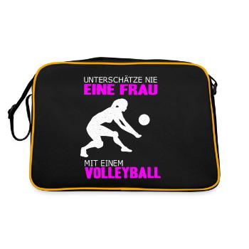 Unterschätze nie eine Frau Volleyball Sport Frauen - Retro Tasche - Schwarz/Gold - Hinten