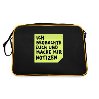 Ich beobachte euch und mache mir Notizen - Retro Tasche - Schwarz/Gold - Hinten