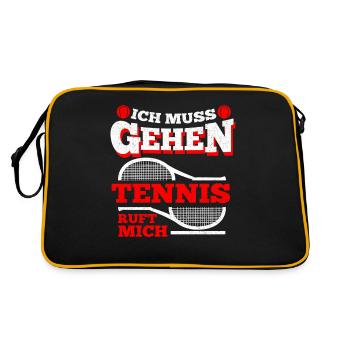 Tennis ruft lustiges Shirt für Tennisspieler - Retro Tasche - Schwarz/Gold - Hinten