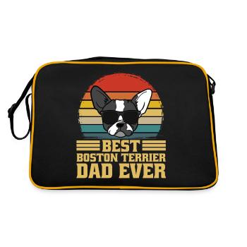 Boston Terrier Hund Vater Papa Dad Ever Geschenk - Retro Tasche - Schwarz/Gold - Hinten