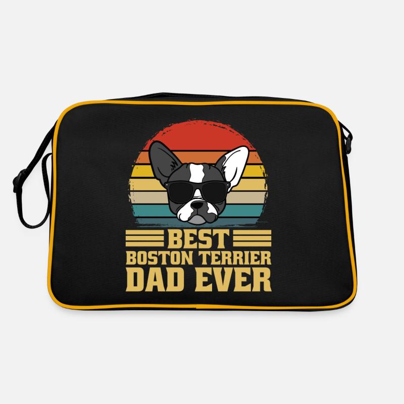 Boston Terrier Hund Vater Papa Dad Ever Geschenk - Retro Tasche - Schwarz/Gold