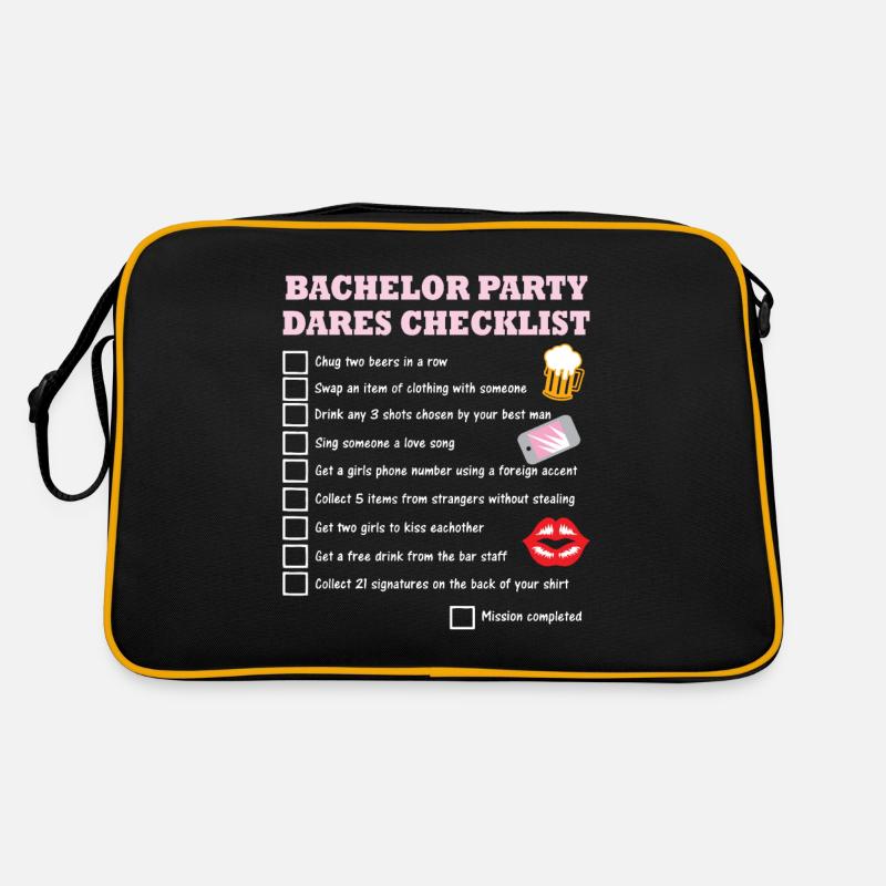 Junggesellenabschied Checkliste mit Mutproben Retro Tasche