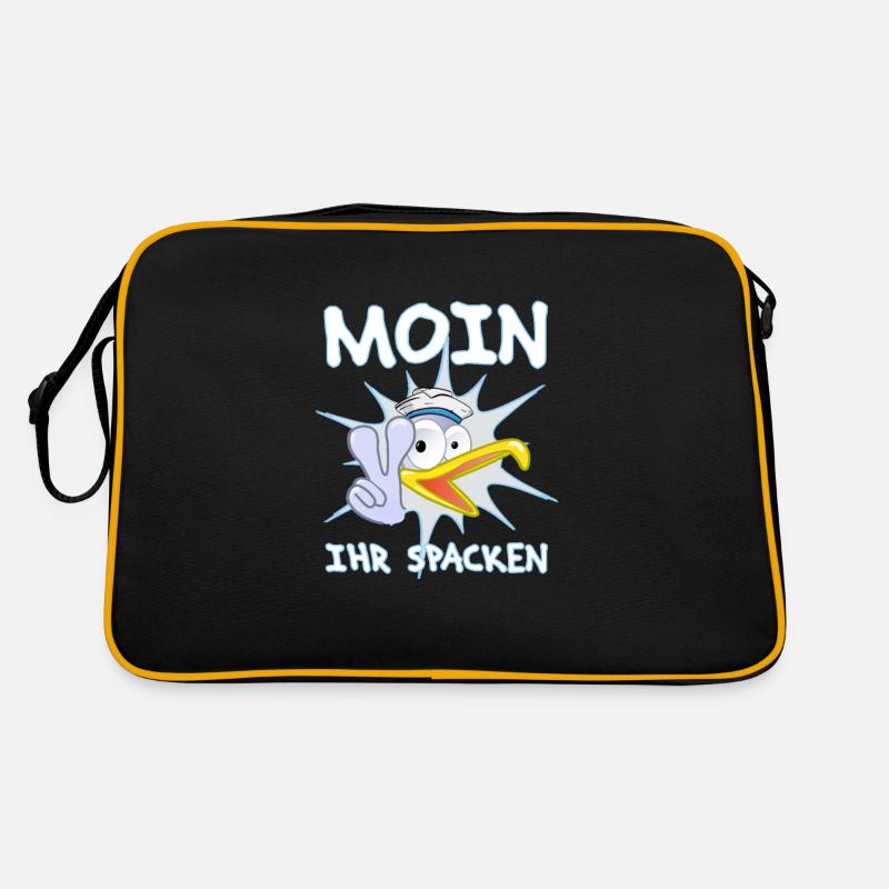 moin ihr spacken möwe geschenkidee - Retro Tasche - Schwarz/Gold