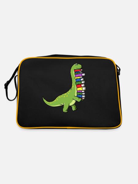 Dinosaurier Dino Buch Lesen Bücherwurm Bücher - Retro Tasche - Schwarz/Gold - Hinten