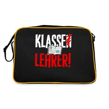 Lehrer Schule T-Shirt Ferien Klasse Geschenk - Retro Tasche - Schwarz/Gold - Hinten