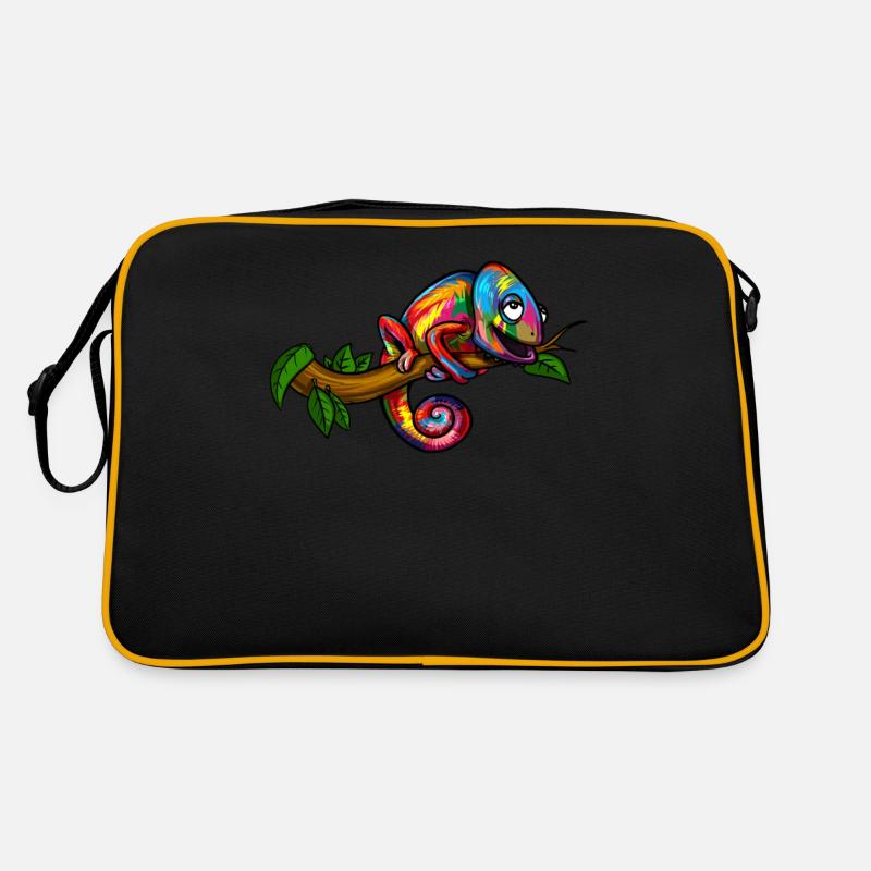 Regenbogen-Chamäleon-buntes Eidechsen-Reptil Retro Tasche