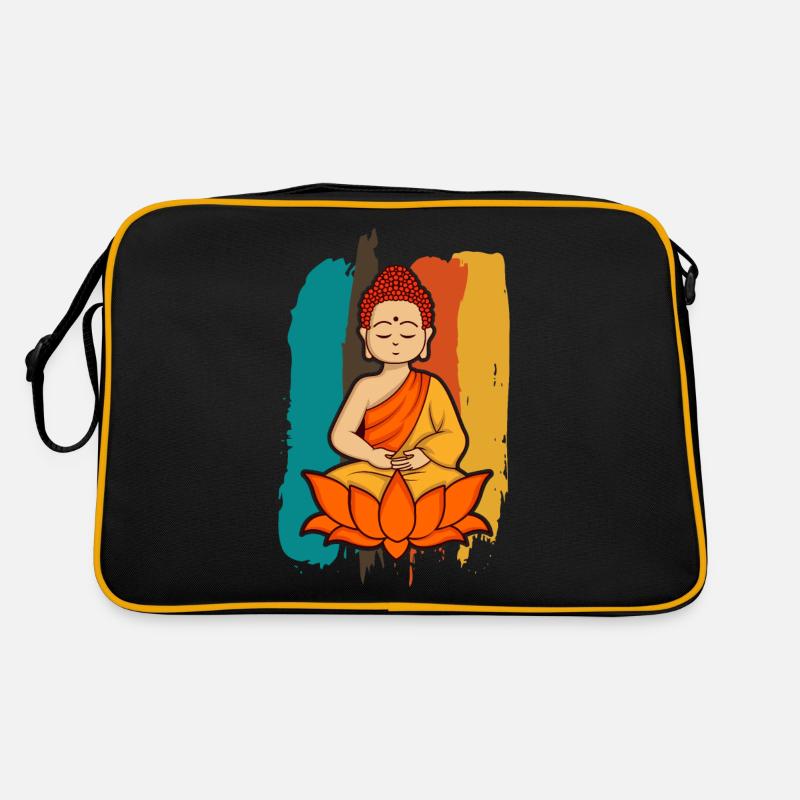 Conception de schéma de couleur de dessin animé de Bouddha - Sac Retro - noir/or