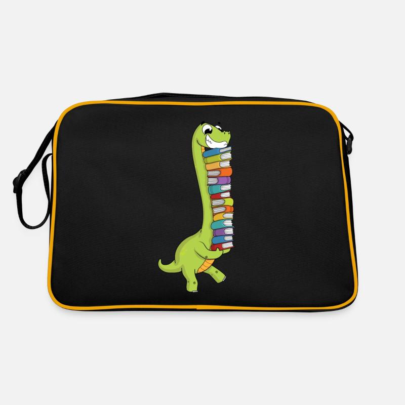 Dinosaurier Dino Buch Lesen Bücherwurm Bücher - Retro Tasche - Schwarz/Gold