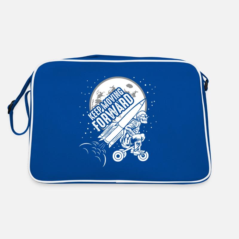 Keep Moving Forward Rakete Dreirad Skelett Schädel Retro Tasche