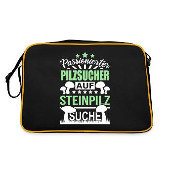Pilzsucher Pilze Sammeln Steinpilze - Retro Tasche - Schwarz/Gold - Hinten