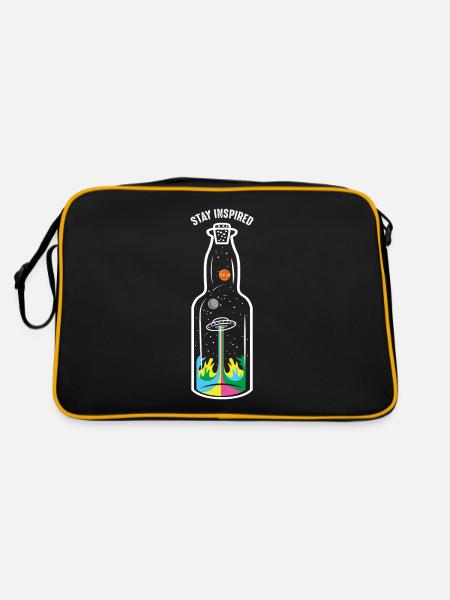 Ufo Raumschiff Flasche Alien - Inspiration Planten - Retro Tasche - Schwarz/Gold - Hinten