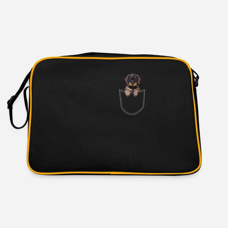 Rauhaardackel Welpe Dackel Brusttasche Geschenk825 - Retro Tasche - Schwarz/Gold