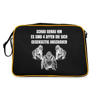 4 Affen Die Sich Gegenseitig Anschauen Affe Spruch - Retro Tasche - Schwarz/Gold - Hinten