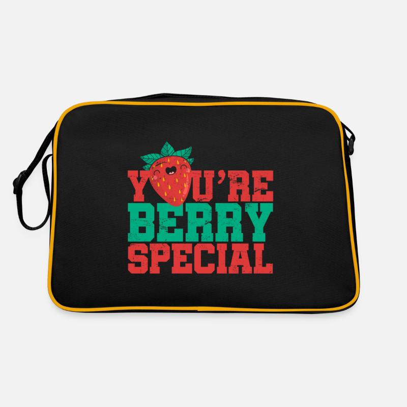 Berry Special Wortspiel Englisch Erdbeere - Retro Tasche - Schwarz/Gold