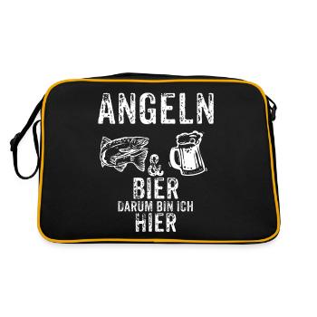 Angeln und Bier Angler Sportfischer Sportfischen - Retro Tasche - Schwarz/Gold - Hinten