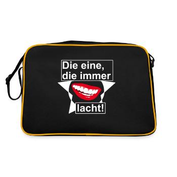 Die eine die immer lacht! - Retro Tasche - Schwarz/Gold - Hinten