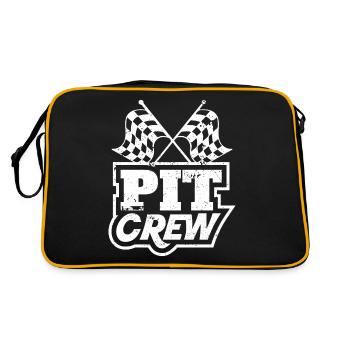 Pit Crew Raing Grafik, Renndesign, Rennwagen - Retro Tasche - Schwarz/Gold - Hinten