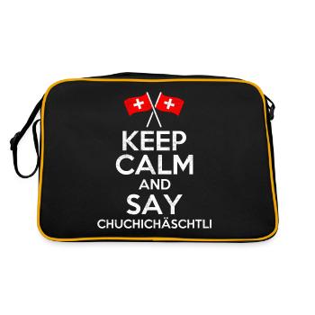 Schweiz Schweizer Keep Calm lustig Geschenk - Retro Tasche - Schwarz/Gold - Hinten