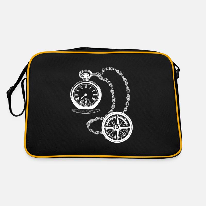 Taschenuhr Uhr Zeit Kompass Richtung Alt Geschenk - Retro Tasche - Schwarz/Gold