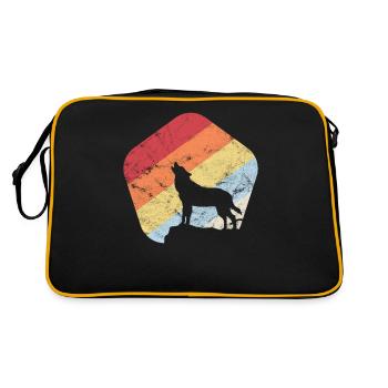 Wolf Vollmond heulend Mystik Vintage Wald Geschenk - Retro Tasche - Schwarz/Gold - Hinten