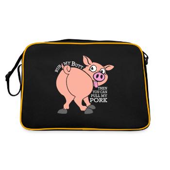Lustiges und freches Schwein Pull Pork - Retro Tasche - Schwarz/Gold - Hinten