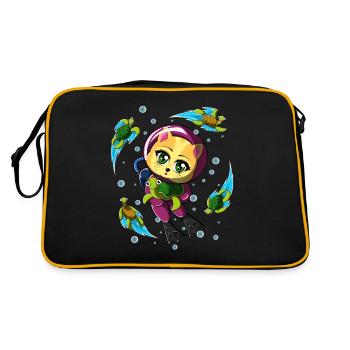 cute cat diving with turtles - Retro Bag - black/gold - Back