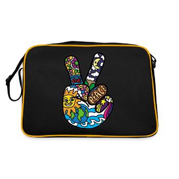Peace Sign Peace and Peace Hanzeichen - Retro Bag - black/gold - Back
