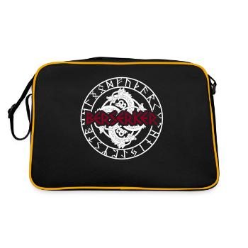 Wikinger Berserker mit Runenkreis und Drachen - Retro Tasche - Schwarz/Gold - Hinten