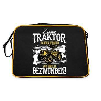 Einschulung Schule Klasse Schulkind Traktor - Retro Tasche - Schwarz/Gold - Hinten