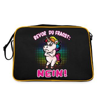 Bevor du fragst: Nein! Selbstbewusstes Einhorn - Retro Tasche - Schwarz/Gold - Hinten