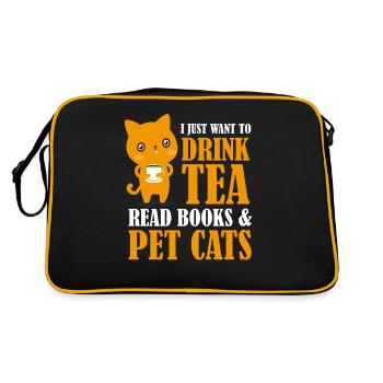 Tee trinken Lesen Sie Bücher Haustiere Katzen - Retro Tasche - Schwarz/Gold - Hinten
