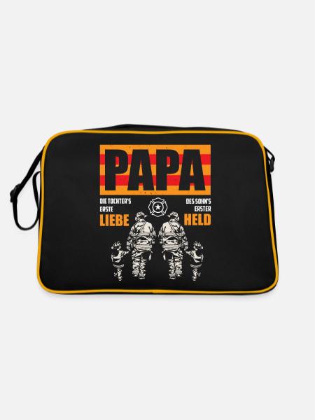 Feuerwehr Papa - Retro Tasche - Schwarz/Gold - Hinten