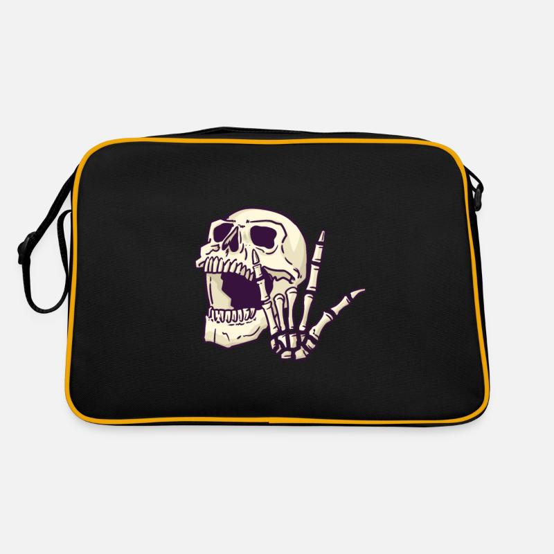 Skull Skull Rock n Roll signe - Sac Retro - noir/or