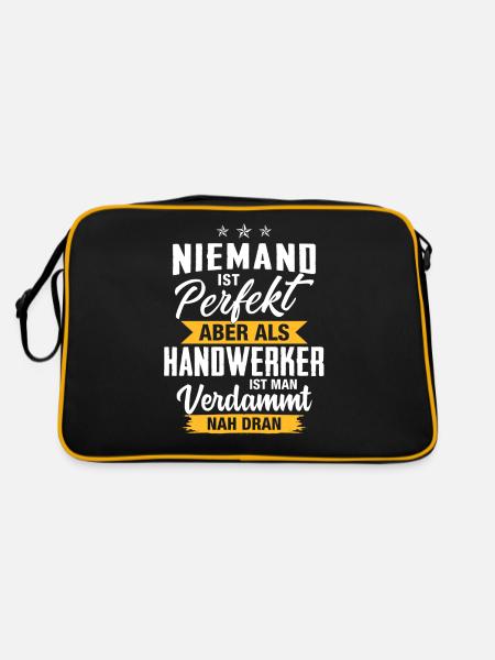 Niemand ist perfekt Handwerker nah dran - Retro Tasche - Schwarz/Gold - Hinten