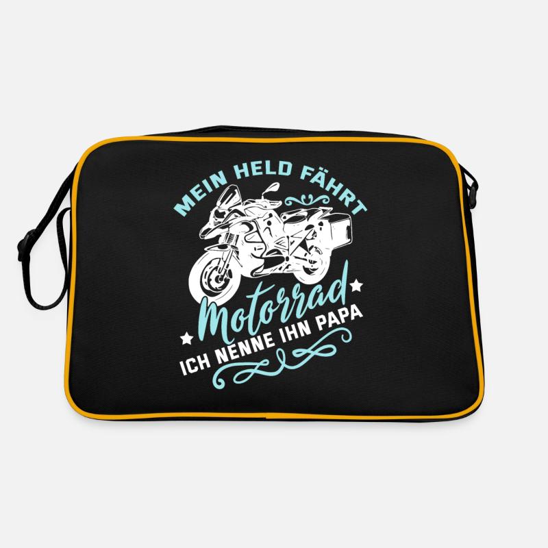 Motorradfahrer Vater Kind Biker Lustiger Spruch - Retro Tasche - Schwarz/Gold